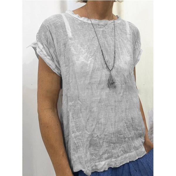 Short Sleeve Round Neck Solid Color Blouse