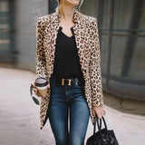 Fashion Straight Collar Long Sleeve Leopard Print Suit Outerwear