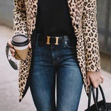 Fashion Straight Collar Long Sleeve Leopard Print Suit Outerwear