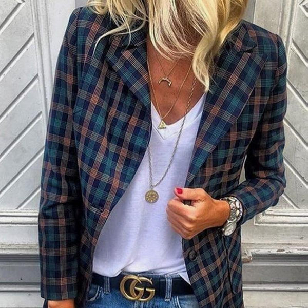 Stylish Plaid Long-Sleeve Suit