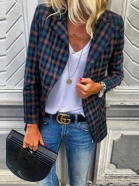 Stylish Plaid Long-Sleeve Suit