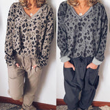 Autumn Leopard Printed V-Neck Blouses