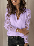 V neck fashion lace long sleeve slim T-shirts