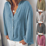 Cotton and  Linen V-neck Solid Color Loose Casual Blouses