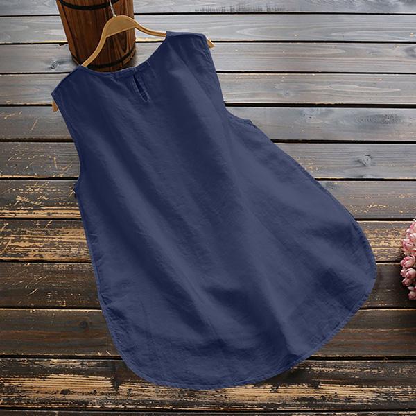 Simple Solid Color Sleeveless Blouse