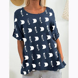 Daily Fish Bone Print Short Sleeve Blouse