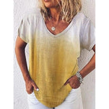 Summer V Neck Short Sleeve Gradient Women Tops