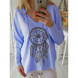 V-Neck Long Sleeve Mid-Length Casual Straight T-Shirt