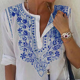 Bohemian Printed V Neck Blouse