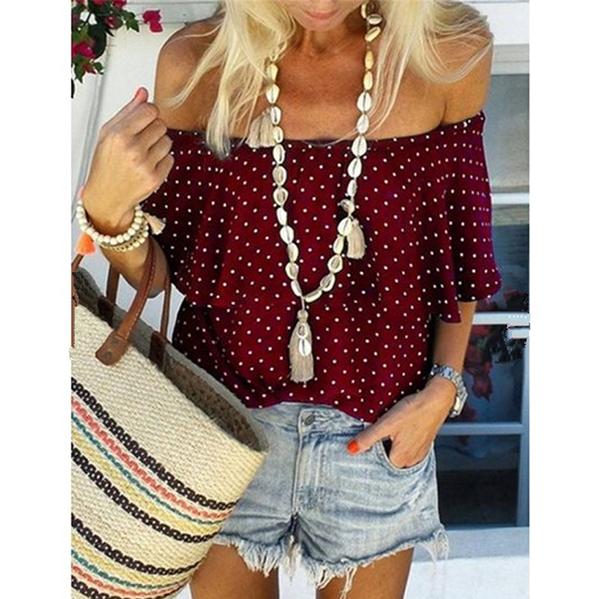Sexy Off-The-Shoulder Polka Dot Blouse
