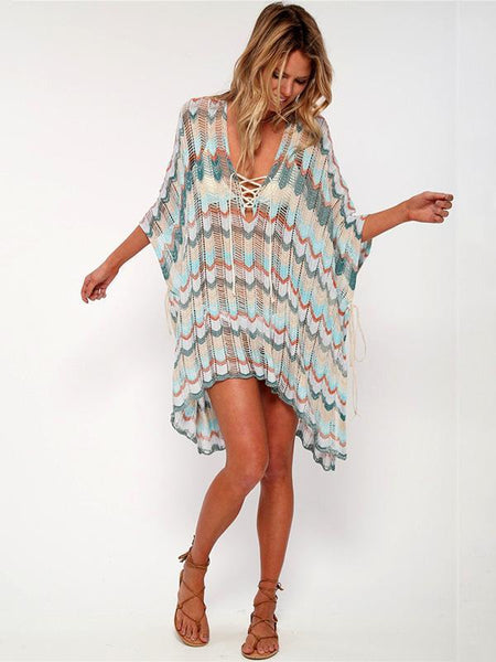 Asymmetric Colorful Knitting Cover-up