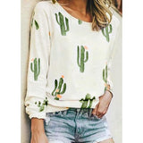 Women Cactus Printed O-Neck Blouses