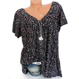 V Neck Printed Loose Blouse