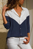 Women Casual V-Neck Print Stitching Long-Sleeved Spun Shirt£¨4 colors£©