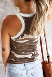 Women Camouflage Stitching Plush Neckline Tops