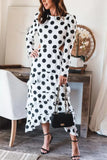 Women New Style High Waist Temperament White Polka Dot Maxi Dresses
