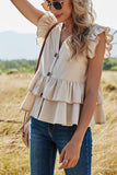 Women Pure Color Casual Single Row Shirt V-Neck Tops