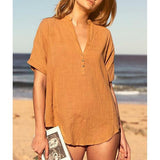 Loose V Neck Solid Color Summer Casual Blouse