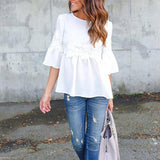 Solid Color Lace Stitching Ruffle Sleeve Blouse