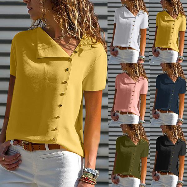 Casual Solid Color Button Blouse