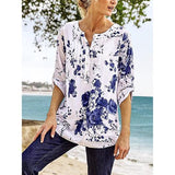 Casual Cotton Blend V-Neck Printed  Blouse