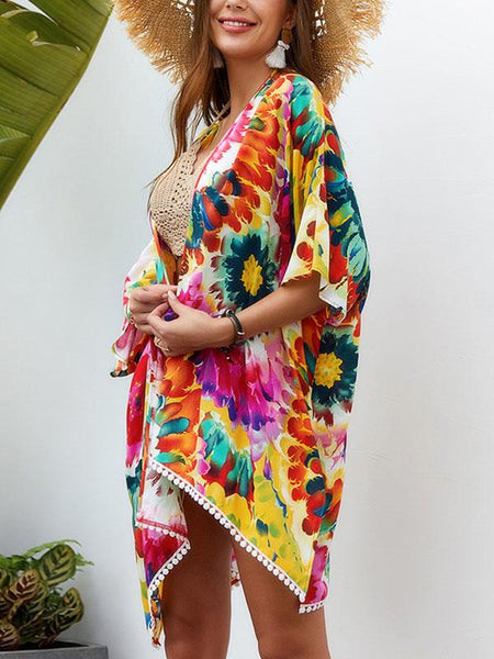 Women Fashion Multicolor Tie-dyed Printed Shawl Dress