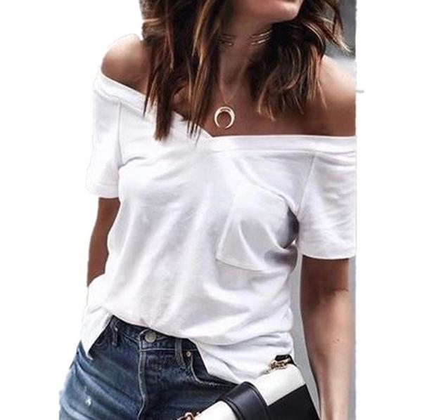 Casual V Neck Off-The-Shoulder Blouse