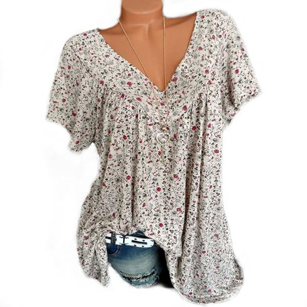 V Neck Printed Loose Blouse