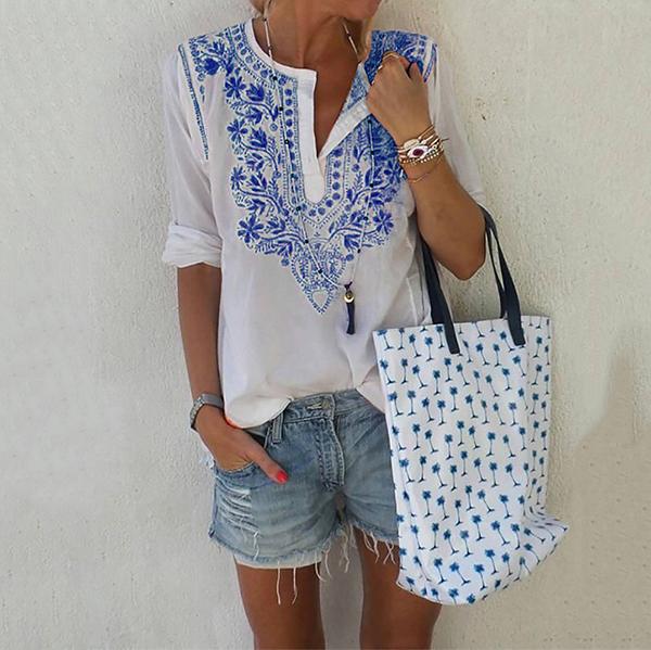 Bohemian Printed V Neck Blouse