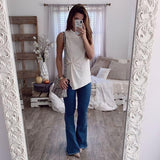 Women Summer Solid Color Irregular Hen Slim Fit  Blouse