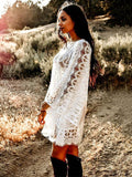 Full Lace Embroidered Flared Sleeve Hollow Vacation Beach Cover-Ups