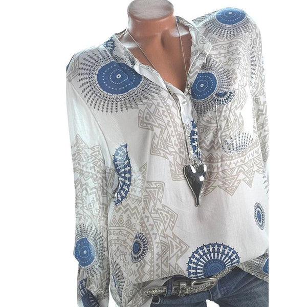 Women Printed Plus Size Fall Loose Blouses