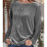 Women Solid Color Casual Round Neck Long Sleeve Autumn Blouse