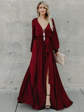 Long Sleeves Belted Maxi Dress