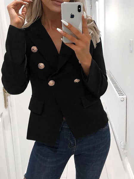 Fashion Fall Women Turn down collar button long sleeve blazers