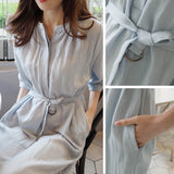Women Summer Fashion Seven Sleeve Linen Casual Dress