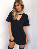 Fashion Sexy Pure V neck Short sleeve T-Shirts Dress