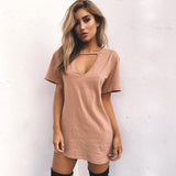 Fashion Sexy Pure V neck Short sleeve T-Shirts Dress