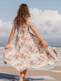 Off Shoulder Floral Print Frill Trim Maxi Dress