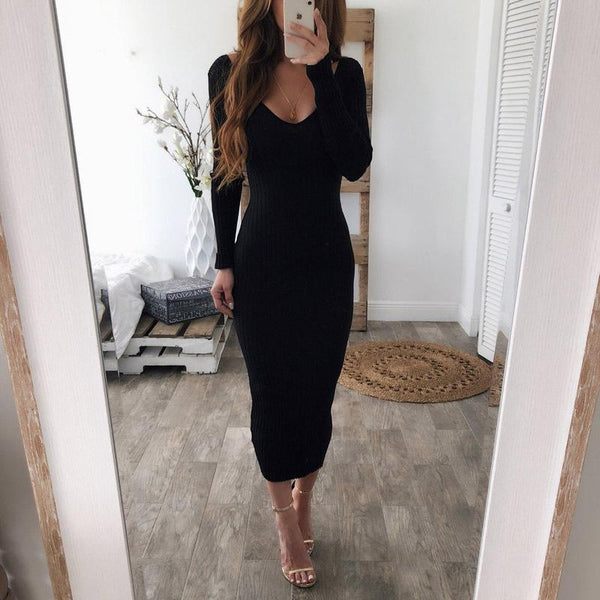 Long Sleeve Long Knitted Sweaters Dresses
