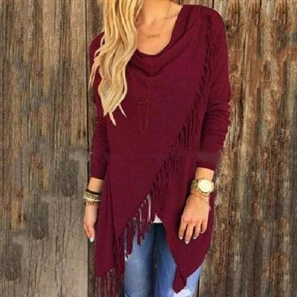 Casual Asymmetrical Fringed Ruched Blouses