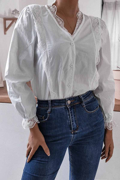 Women Long Sleeve Flared Sleeve Solid Color Shirt Tops