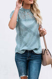 Women Summer Geometric Stitching Lace Short Sleeves Tops (6 Colors)