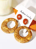 Contrast Hollow Woven Circle Earrings Accessories