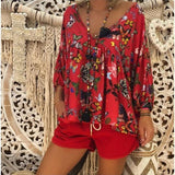 Ladies Thin Butterfly-print Cropped Sleeve Blouses