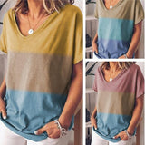 Plue Size Stitching Color V Neck Blouse