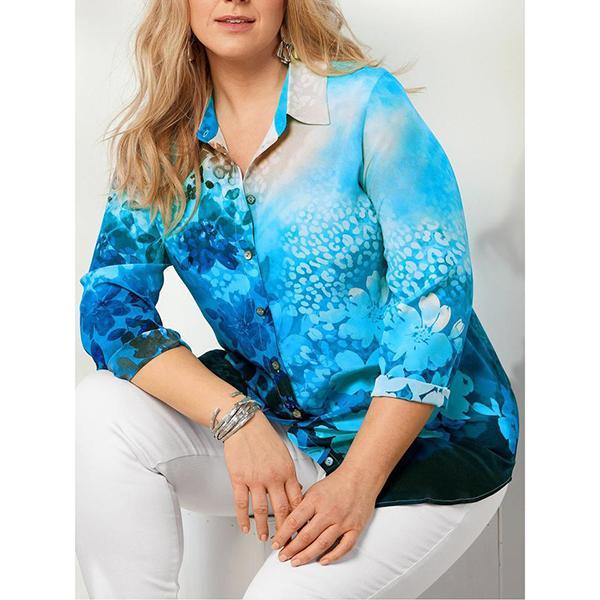 Vacation Floral Buttoned Shirt Collar Blouse