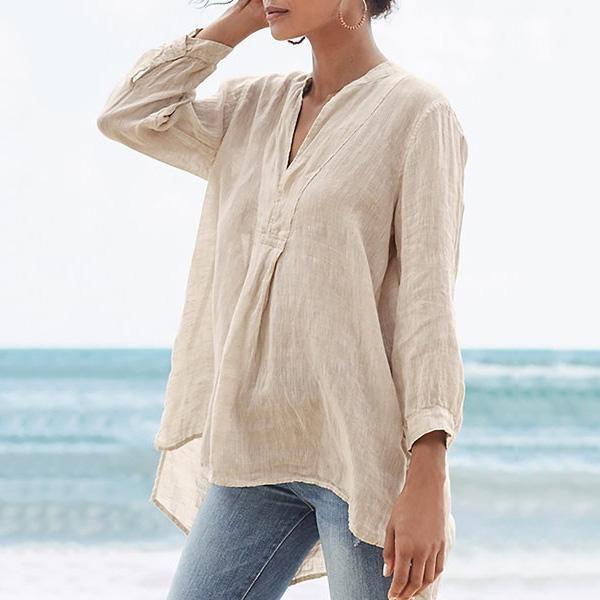 V-Neck Loose Autumn Solid Casual Blouses