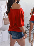 Loose off shoulder batwing printed T-shirts