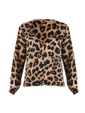 Sexy Big Leopard Printed Long Sleeve Deep V neck T-shirts